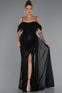 Abendkleid Lang Perlenbesetzt Schwarz ABU5316