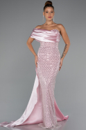 Puder Abendkleid İm Meerjungfrau-Stil Perlenbesetzt Lang ABU4986