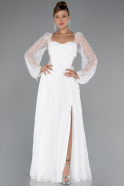 Abendkleid Lang Spitze Weiß ABU5334