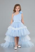 Abendkleid für Kinder Vorne Kurz-Hinten Lang Eisblau ABO114