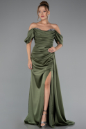 Khaki Abendkleid Satin Lang ABU2661