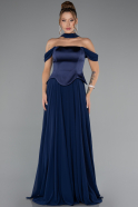 Abendgarderobe in Großen Größen Lang Chiffon Marineblau ABU5551