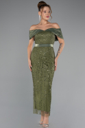 Partykleid Midi Perlenbesetzt Khaki ABK2453