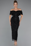 Partykleid Midi Perlenbesetzt Schwarz ABK2453