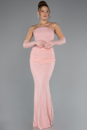 Lachs Abendkleid İm Meerjungfrau-Stil Spitze Lang ABU5215