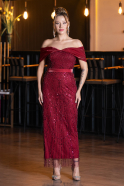 Partykleid Midi Perlenbesetzt Weinrot ABK2453