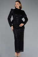 Schwarz Hijab-Abendkleid Lang ABK2346