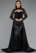Abendkleid Lang Satin Schwarz ABU4765