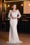 Abendkleid Lang Perlenbesetzt Beige ABU5387
