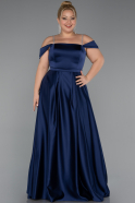 Kleider in Großen Größen Lang Satin Marineblau ABU5346