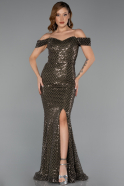 Abendkleid Lang Perlenbesetzt Khaki ABU5401