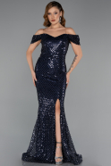 Abendkleid Lang Perlenbesetzt Marineblau ABU5401