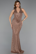 Abendkleid Lang Perlenbesetzt Kupfer ABU5403