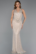 Abendkleid Lang Perlenbesetzt Beige ABU5403