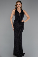 Abendkleid Lang Perlenbesetzt Schwarz ABU5403