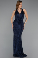Abendkleid Lang Perlenbesetzt Marineblau ABU5403