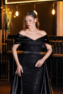 Abendkleid Lang Perlenbesetzt Schwarz ABU5400