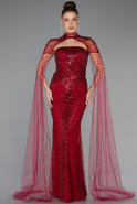 Weinrot Abendkleid Perlenbesetzt Lang ABU5363