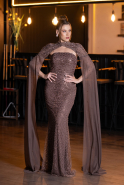 Braun Abendkleid Perlenbesetzt Lang ABU5363