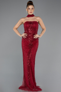 Abendkleid Lang Perlenbesetzt Weinrot ABU5438
