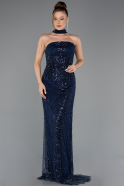 Abendkleid Lang Perlenbesetzt Marineblau ABU5438