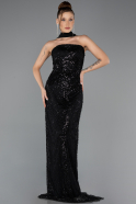 Abendkleid Lang Perlenbesetzt Schwarz ABU5438