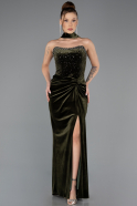 Khaki Abendkleid Samt Lang ABU4405