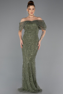Abendkleid Lang Perlenbesetzt Khaki ABU5371