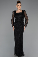 Abendkleid Lang Perlenbesetzt Schwarz ABU5431