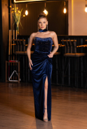 Abendkleid Lang Samt Marineblau ABU4405