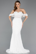 Brautkleid in Großen Größen Lang Spitze Weiß ABG170