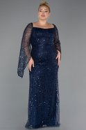 Abendkleid in Übergröße Lang Perlenbesetzt Marineblau ABU5067