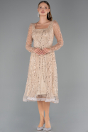 Partykleid Midi Perlenbesetzt Gold ABK2469
