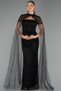 Abendkleid Lang Perlenbesetzt Schwarz ABU5483