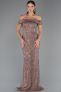 Abendkleid Lang Perlenbesetzt Kupfer ABU5492