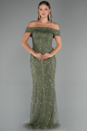 Abendkleid Lang Perlenbesetzt Khaki ABU5492