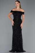 Abendkleid Lang Perlenbesetzt Schwarz ABU5492