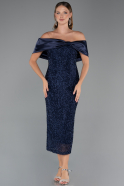 Partykleid Midi Perlenbesetzt Marineblau ABK2461