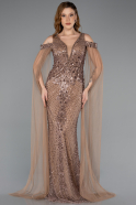 Abendkleid Lang Perlenbesetzt Kupfer ABU5497