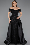 Abendkleid Lang Perlenbesetzt Schwarz ABU5503