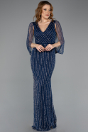 Abendkleid Lang Steinbesetzt Marineblau ABU5475