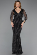 Abendkleid Lang Steinbesetzt Schwarz ABU5475