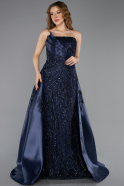 Abendkleid Lang Perlenbesetzt Marineblau ABU5511