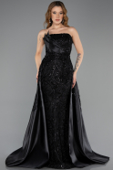Abendkleid Lang Perlenbesetzt Schwarz ABU5511