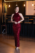 Weinrot Abendkleid Lang ABK2474