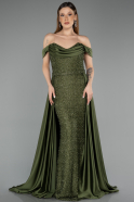Abendkleid Lang Perlenbesetzt Khaki ABU5542