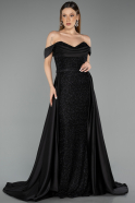 Abendkleid Lang Perlenbesetzt Schwarz ABU5542
