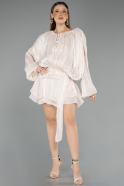 Abendkleid Mini Chiffon Beige ABK2499