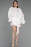Abendkleid Mini Chiffon Weiß ABK2499