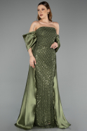 Khaki Abendkleid Perlenbesetzt Lang ABU5234